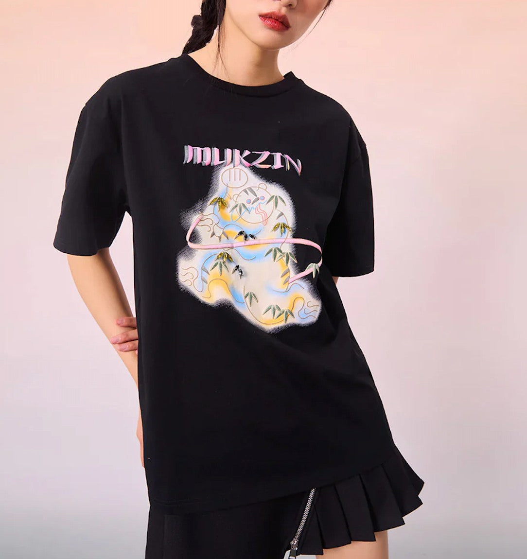 MUKZIN 定番合わせやすいオリジナルファッションプリントTシャツ-宇宙の落書き